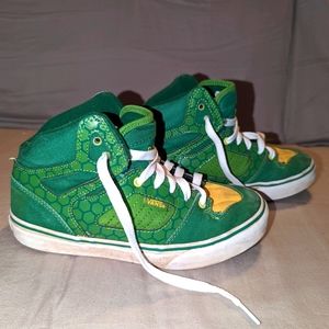 COPY - High-top Vans, kids size 3, turtle themed (Green/yellow)